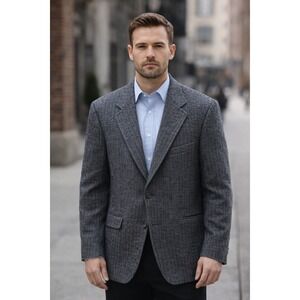 Hardwick Harris Tweed Wool Blazer Mens 44S Blue Gray Herringbone Sport Coat USA